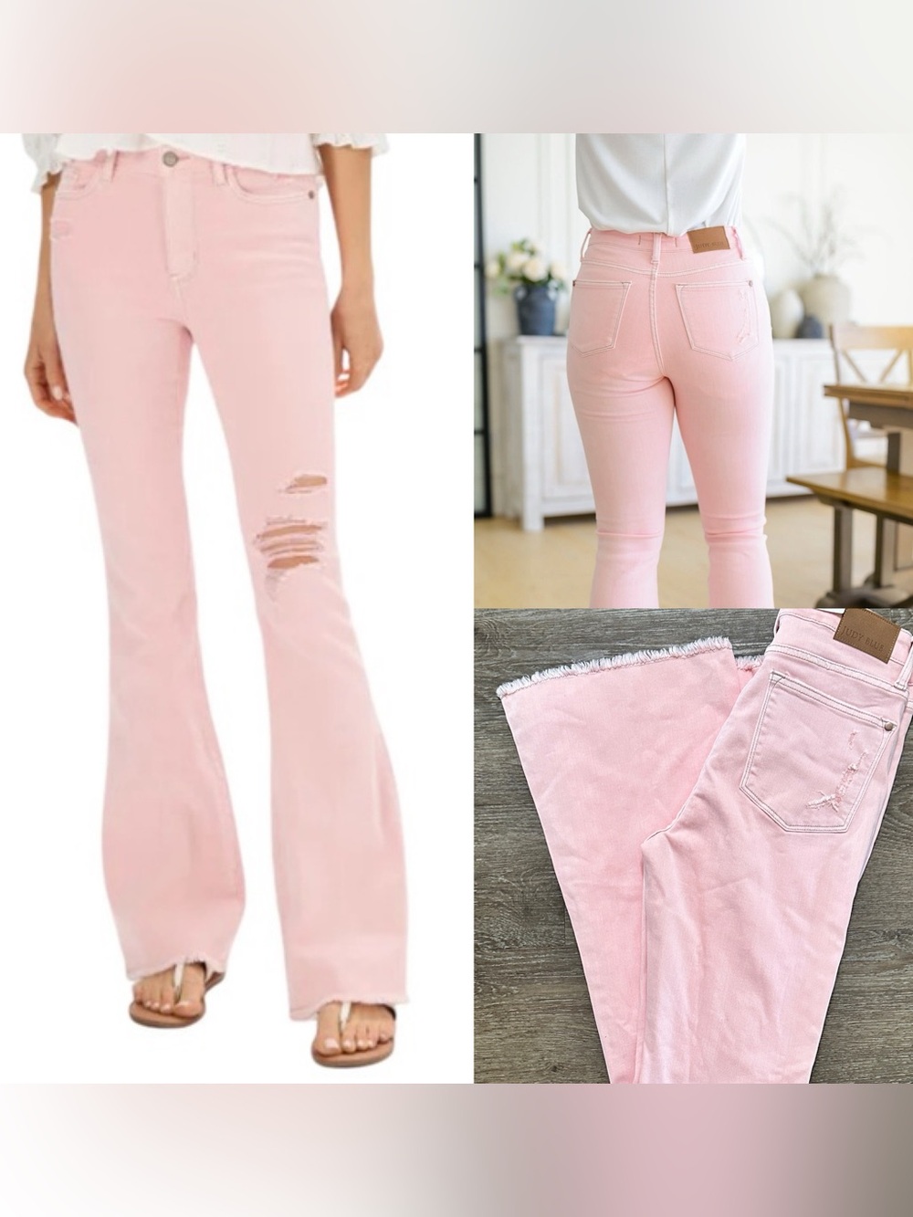 Judy Blue Pretty in Pink Mid-Rise Distressed Jeans Flare Size 11/30 - Picture 8 of 16